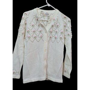 Vintage Sweater be  Banff 100% Acrylic Cardigan With Floral Design size M? Read